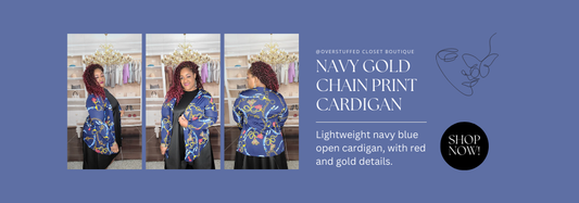 Upgrade Your Wardrobe with the Navy Gold Chain Print Cardigan