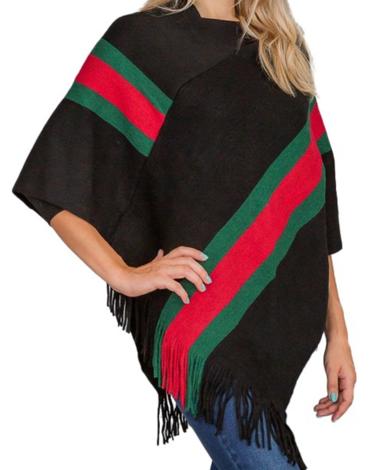 Green Red Stripped Poncho