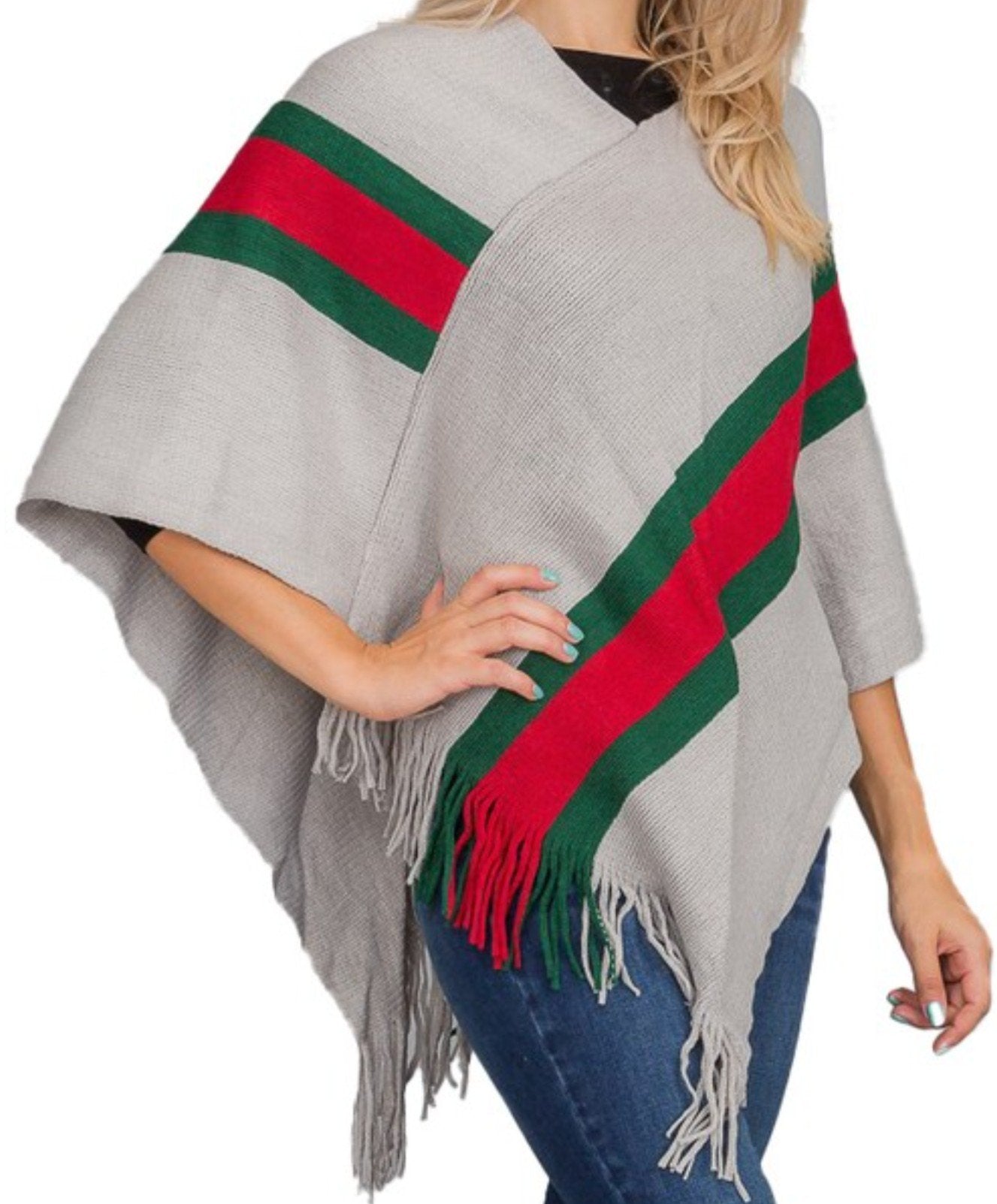 Green Red Stripped Poncho