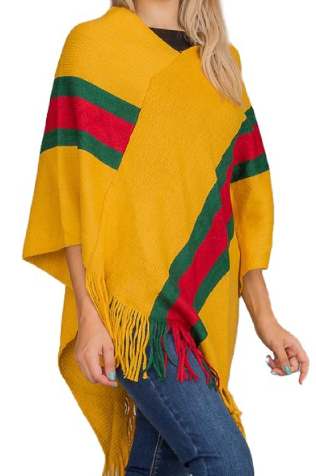 Green Red Stripped Poncho