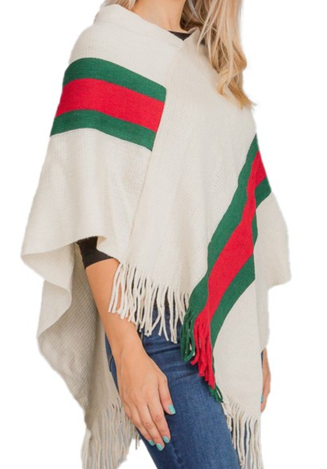 Green Red Stripped Poncho