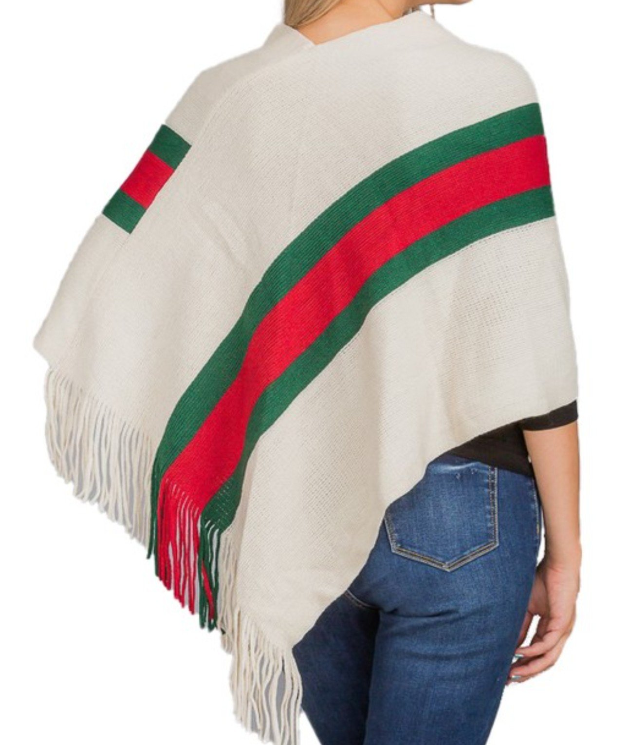 Green  Red Stripped Poncho w hat