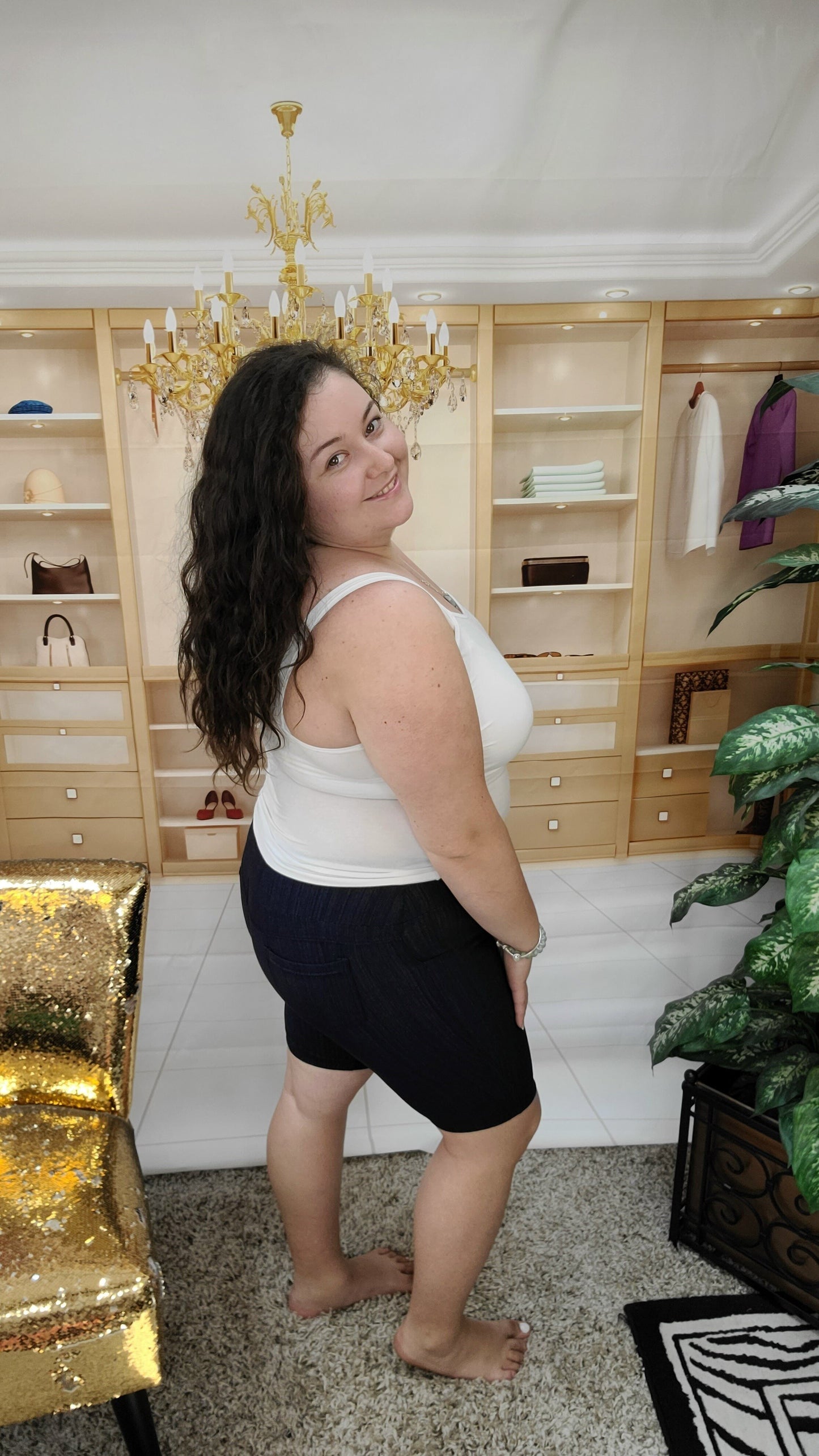 Stretch Denim Shorts in Navy Blue