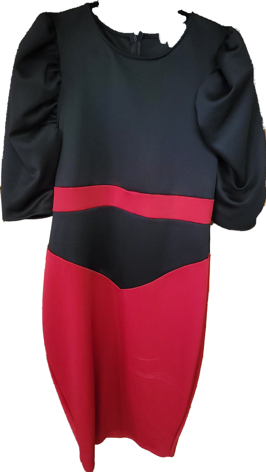Red Black Color block Dress (1XL)
